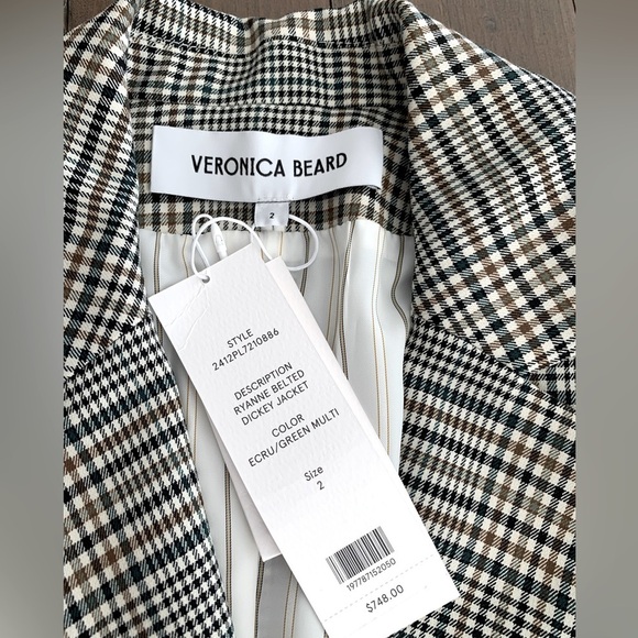 Veronica Beard Ryanne Belted Plaid Dickey Jacket ecru green multi NWT - Picture 9 of 11